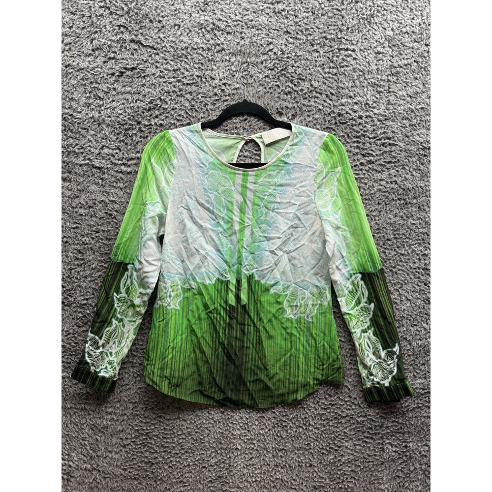 Mortar Pilotto Bright Green Silk Floral printed Long Sleeve Blouse Size 8 UK
